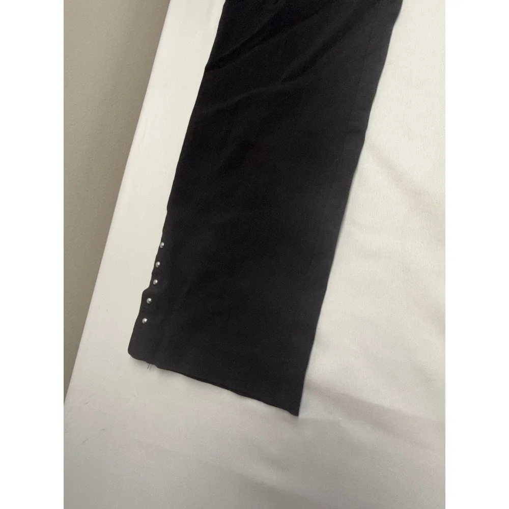 Roz & Ali Womens Black Studded Hem Pull On Straight Leg Dress Pants Size 10 Chic